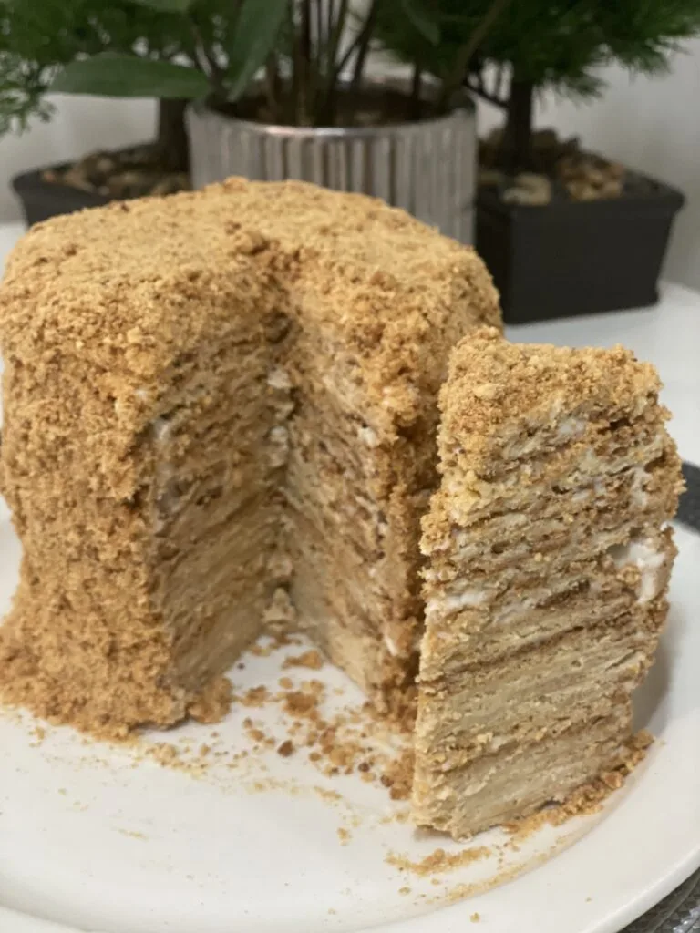 Sliced Medovik honey cake